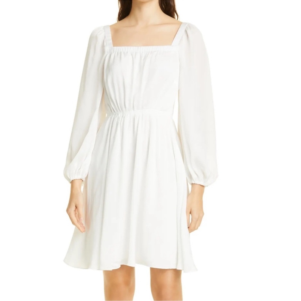 KOBI HALPERIN STAVY BLOUSON WHITE SMOCKED DRESS XS NWOT